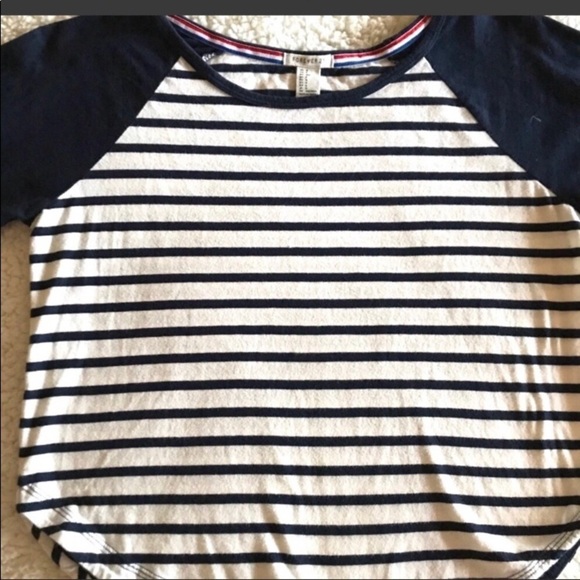 Forever 21 Navy Blue Striped Baseball Tee - Picture 5 of 8
